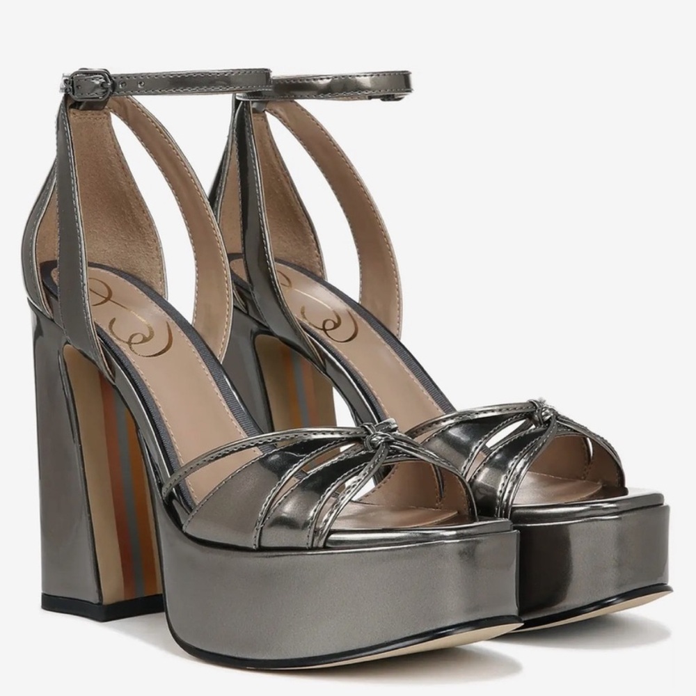 SAM EDELMAN KAMILLE ANKLE STRAP PLATFORM HEEL | Pewter | Size 7.5